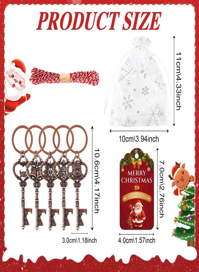 Winocbxt 50 Key Bottle Openers for Christmas Themed Events-Santa Claus Tree Snowman Bell Deer Keychains, Bulk Xmas Gifts Goodie Bags for Family Friends Coworkers (5 styles) - Image 2